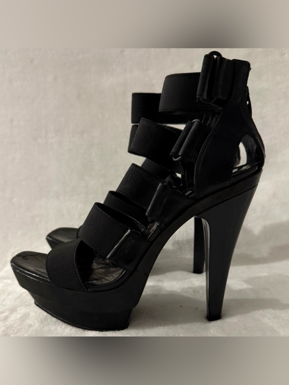 Jessica Simpson JS-Kale Black Elastic Strappy Platform Heels - Picture 2 of 14